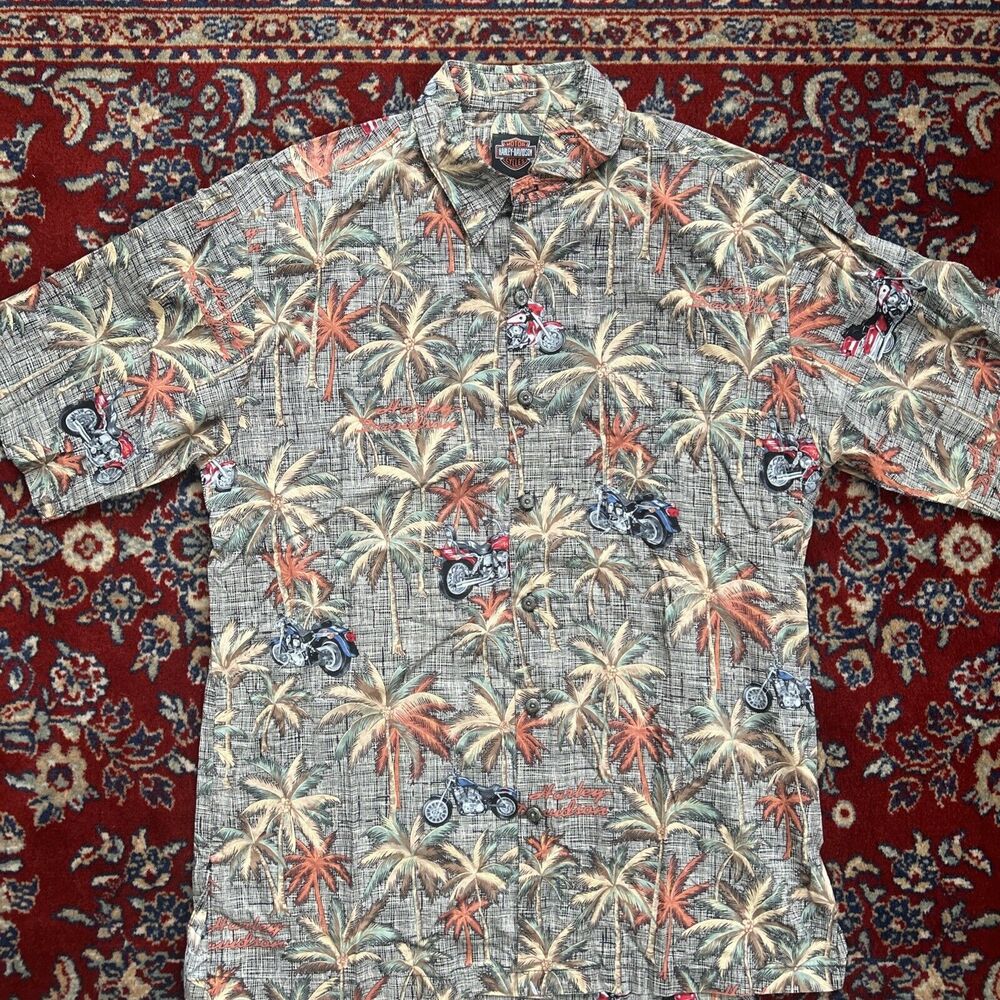 Vintage Tori Richard HARLEY DAVIDSON Hawaiian Shirt Made In US Hawaii Medium
